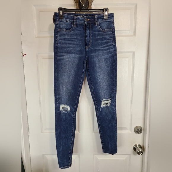 American Eagle Women's Stright Leg Extra Stretch Denim Blue Jeans, Size: 8R - Picture 3 of 16